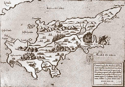 Карта Кипра, изданная Феррандусом Бертелли в 1560 году