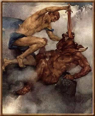 Тесей, убивающий Минотавра (художник Вильям Рассел Флинт)