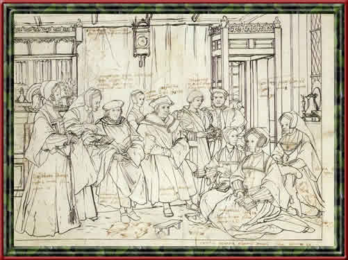 Сэр Томас Мор с семьей (этюд Ганса Гольбейна Младшего, ок.1527 г., Купверштих Кабинет, Базель)