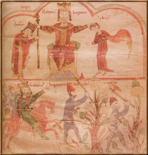 Фридрих Барбаросса с сыновьями. Фридрих Барбаросса пересекает  Венгрию (Третий крестовый поход)