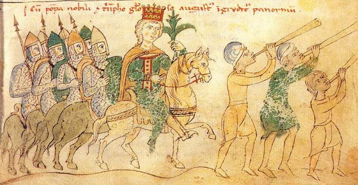 Генрих VI, миниатюра из поэмы Петра из Эболи «Liber ad honorem Augusti sive de rebus Siculis»