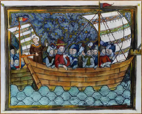 Крестоносцы на корабле, пересекающем Средиземное море. http://pro.corbis.com