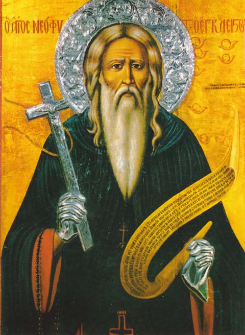 Преподобный Неофит Затворник. Икона из монастыря св. Неофита. Пафос, Кипр
