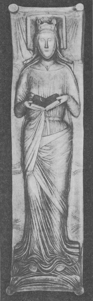 Альенора Аквитанская, королева Франции, затем Англии; ее двор был одним из крупных центров куртуазной литературы. Статуя надгробия. Фонтевро, церковь аббатства. 1204 — 1210 гг.